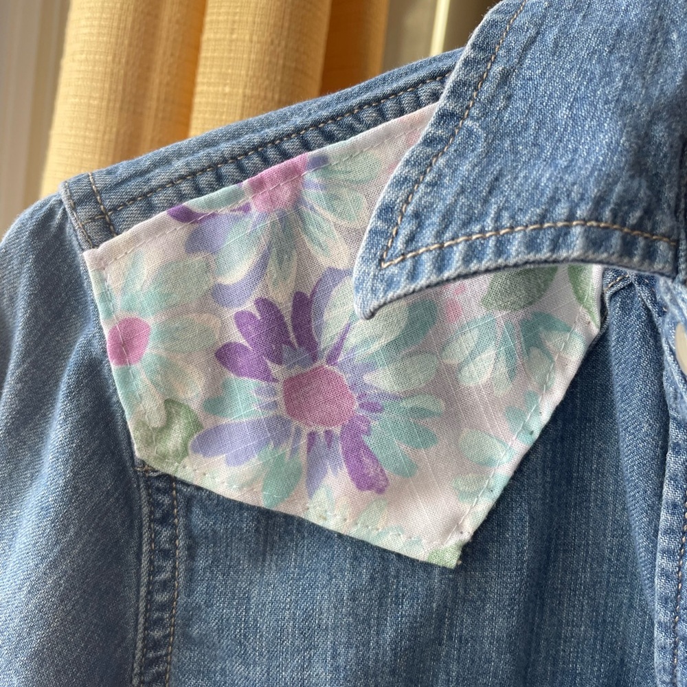 Chaps Flower Patchwork Pearl Snap Button Down - image 3